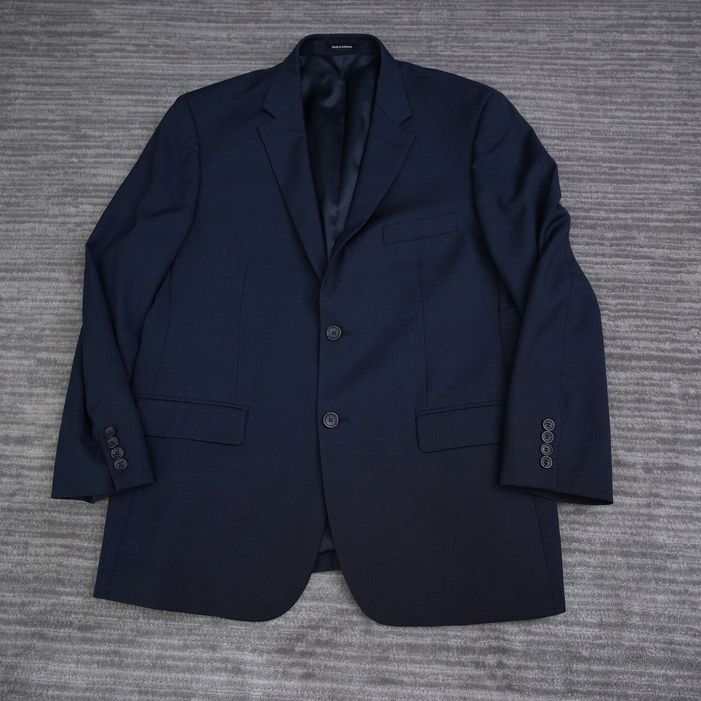 Pronto‎ Uomo Platinum Mens 44 Regular Navy Blue 100% Wool 2 Button Blazer Jacket